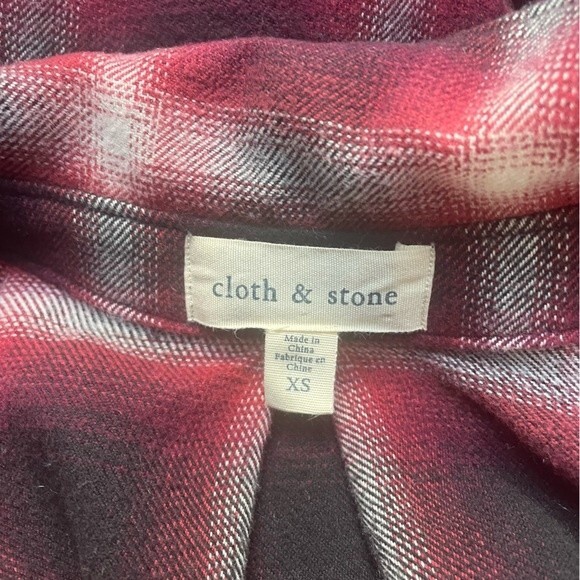 Anthropologie Cloth & Stone Cranberry Plaid Flannel Button Front Blouse Size XS - Picture 11 of 14
